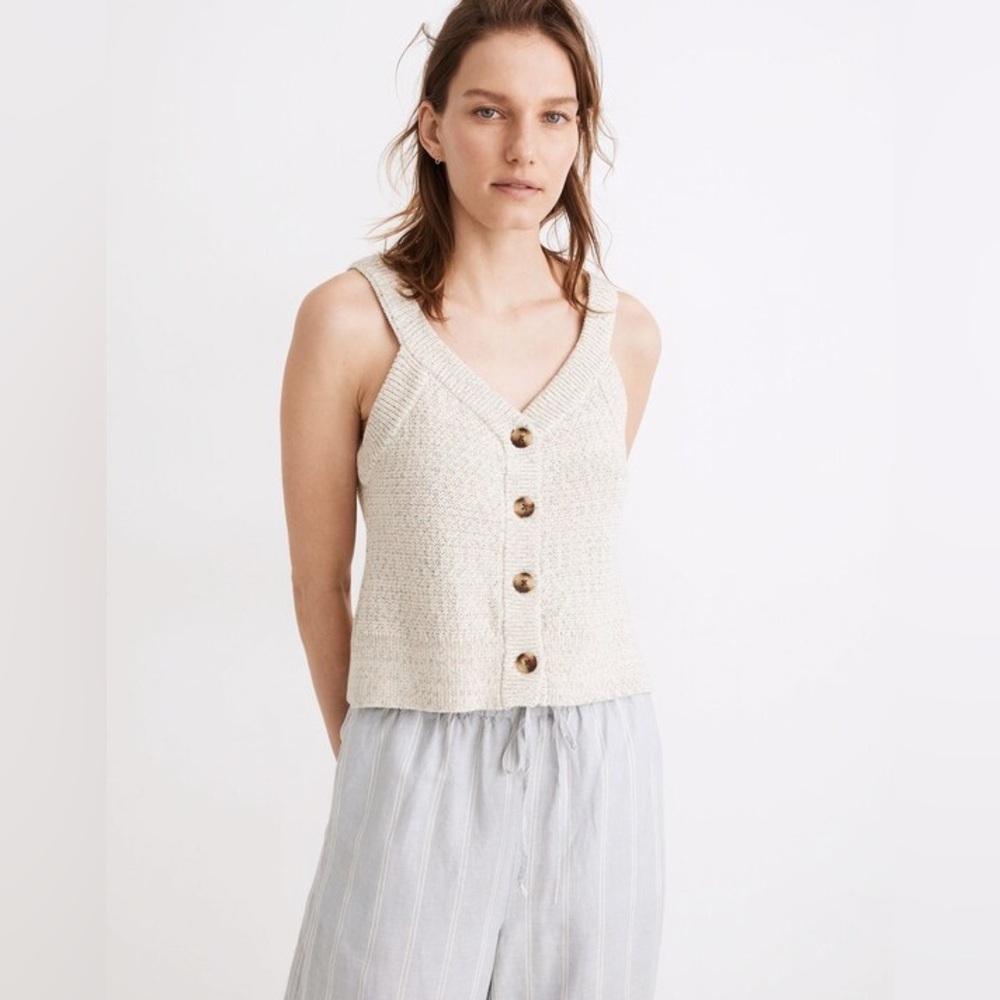 Madewell Marled Cream Rainbow Wakefield Button Front Sweater Tank Top Size M